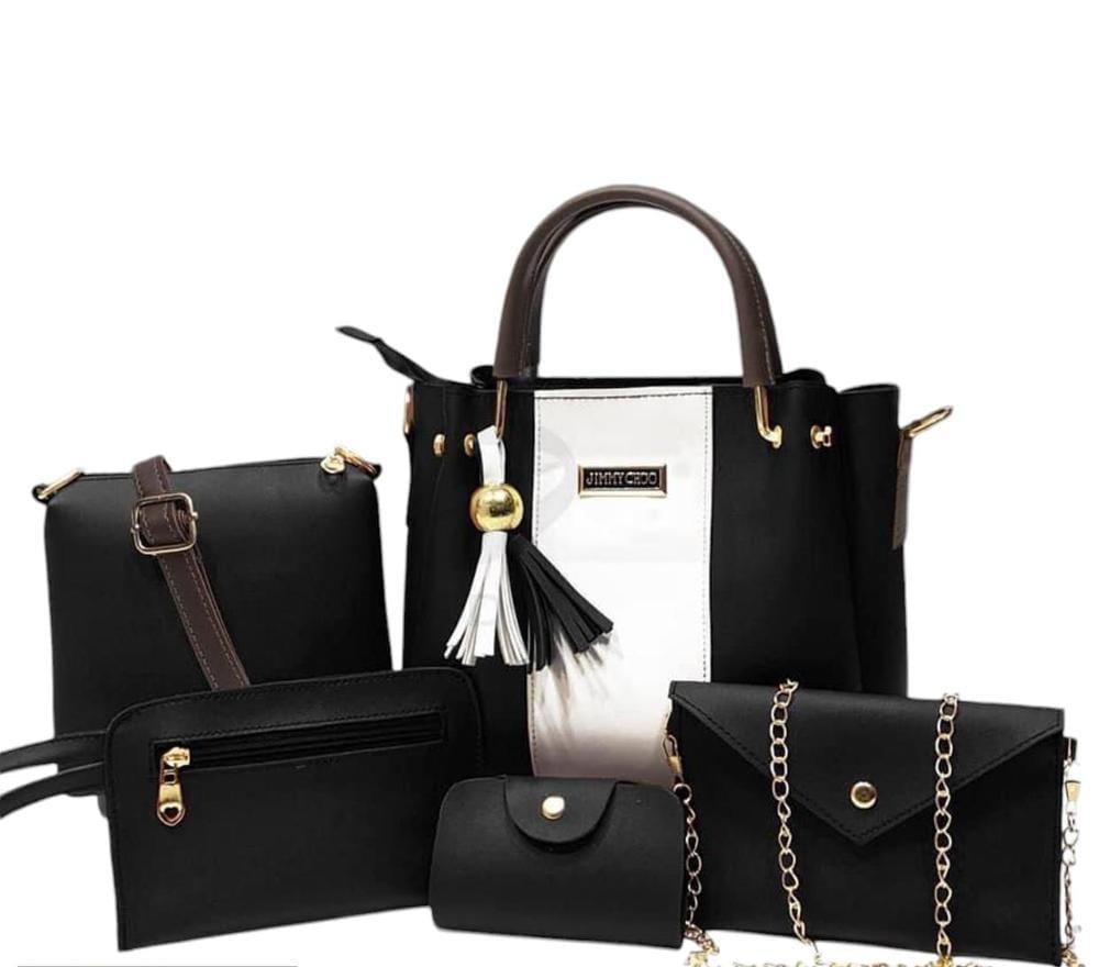Luxury 5-Piece Black Handbag Set - Pakistani Elegance