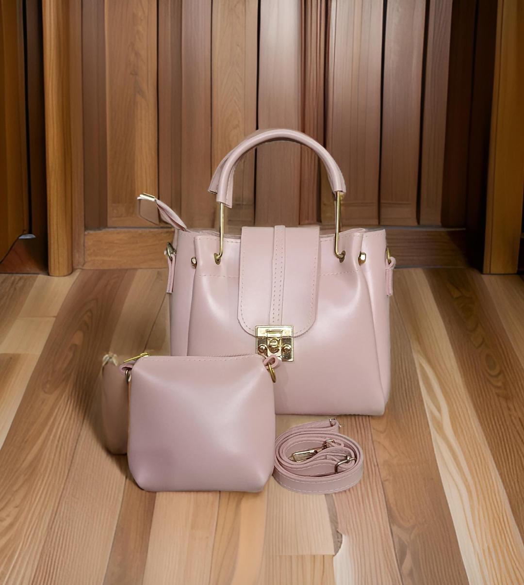 Women's PU Leather Plain Hand Bag Set
