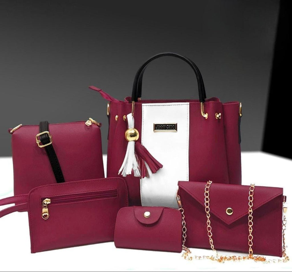 Luxury 5-Piece Black Handbag Set - Pakistani Elegance
