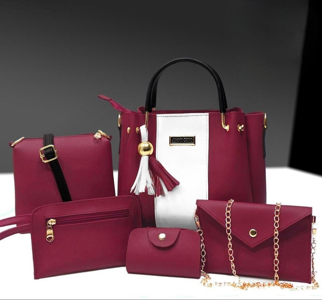 Luxury 5-Piece Black Handbag Set - Pakistani Elegance
