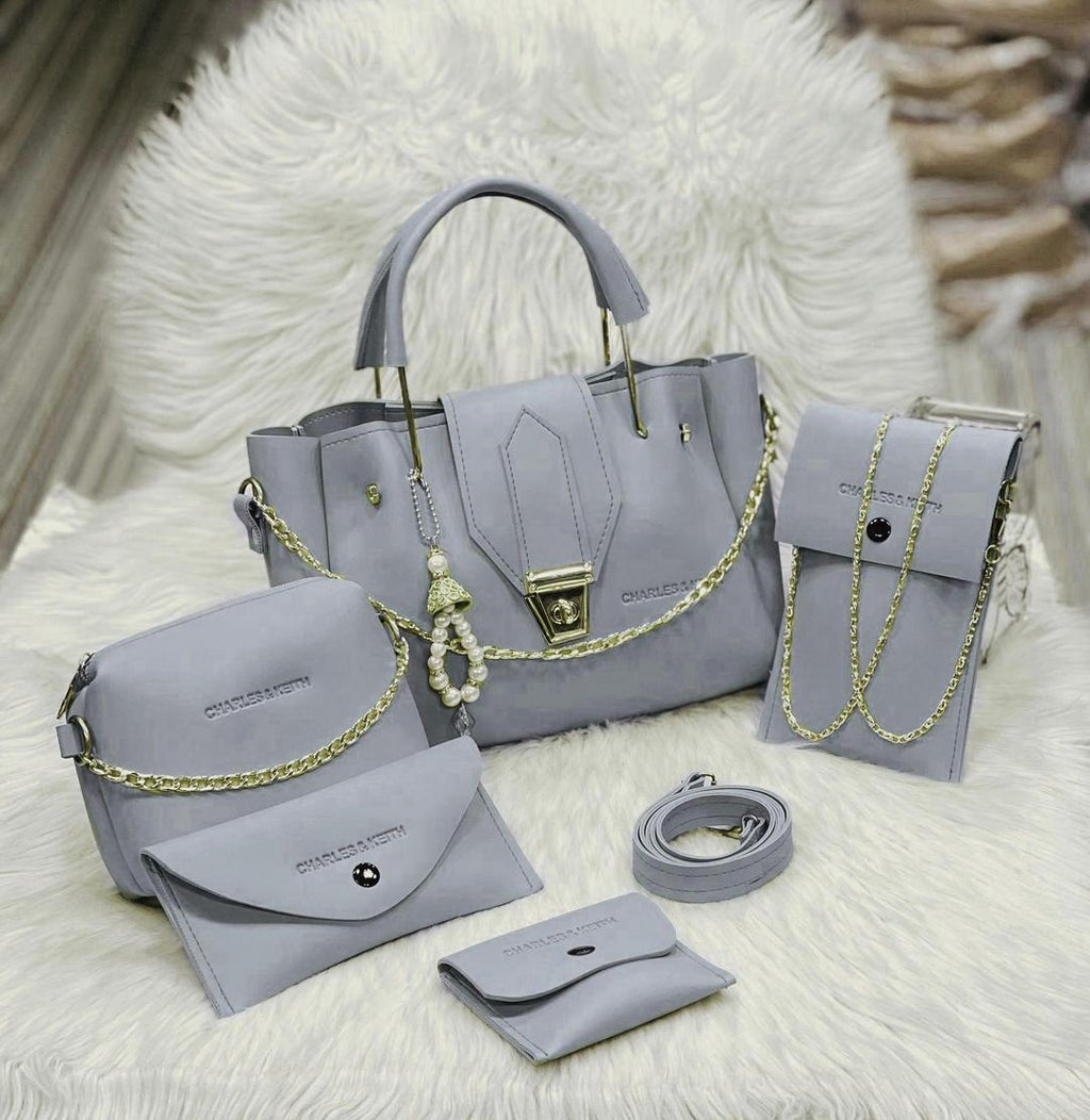 Stylish Faux Leather Hand Bag Set for Girls - 5 Pcs Collection