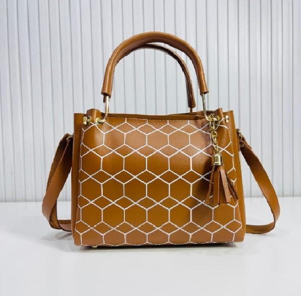 Women’s PU Leather Shoulder Bag – Stylish Printed Design with Tassel Charm