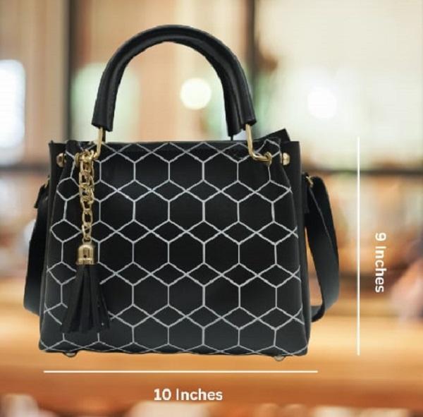 Women’s PU Leather Shoulder Bag – Stylish Printed Design with Tassel Charm