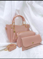 Women's PU Leather Plain Hand Bag Set